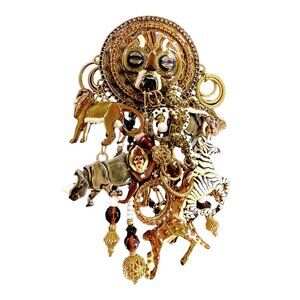 Lunch at The Ritz Safari Adventure Jungle Animal Brooch Pendant 22k Goldtone